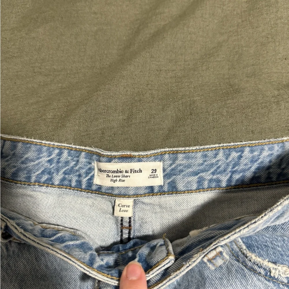 Abercrombie & Fitch Light Blue Distressed High-Rise Jean Shorts - Picture 4 of 8